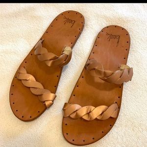 NEW! BEEK All Leather Tanned Sole Sandals Size 10 Molded Arch Support